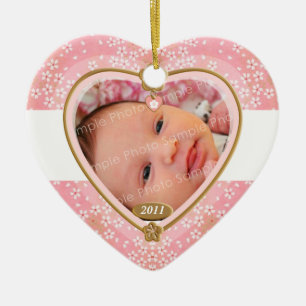 Doppelseitiges Baby-Foto Herzrahmen Keramik Ornament
