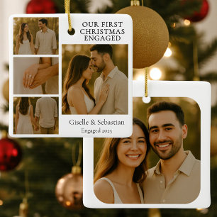 Doppelseitiges erstes Weihnachten verlobt Foto Keramikornament