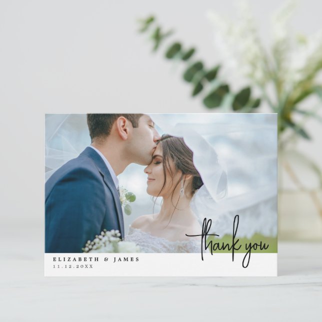 Doppelseitiges Foto Hochzeit Dankeschön Karte (Stehend Vorderseite)