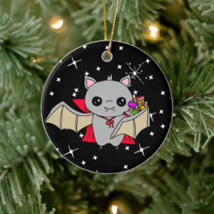 Doppelseitiges Halloween-Fledermäuse und Trick ode Keramik Ornament