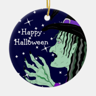 Doppelseitiges Halloween-Hexen-Sake Keramik Ornament