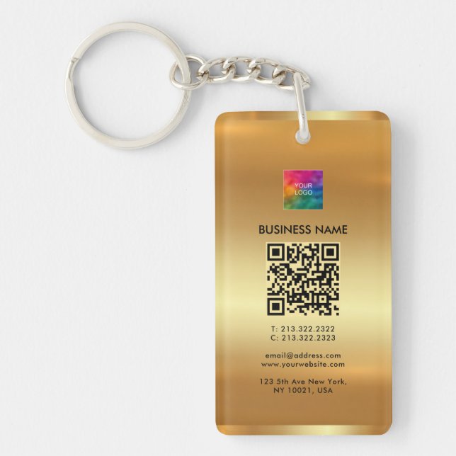 Doppelseitiges Hochladen Ihres Logos Gold-Add-QR-C Schlüsselanhänger (Vorderseite)