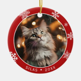 Doppelseitiges Katzenfoto-Andenken-Weihnachtsbauma Keramik Ornament