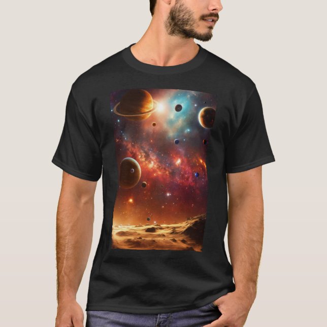 Doppelseitiges kosmisches Ballett: Planeten Mond T T-Shirt (Vorderseite)