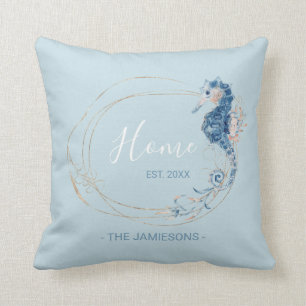 Doppelseitiges Küstenwasserfarben-Seepferd Kissen