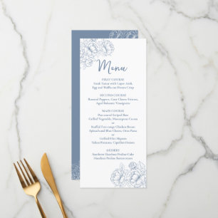 Doppelseitiges Periwinkle Boho Floral Wedding Drin Menükarte