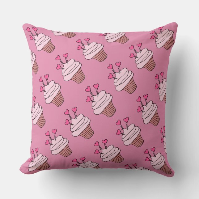 Doppelseitiges Pink-Weiß-Cupcake-Pattern-Pattern Kissen (Vorderseite)