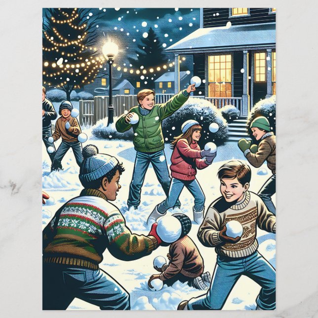 Doppelseitiges Snowball Fight Scrapbook Paper (Vorderseite)