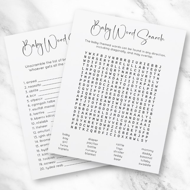Doppelseitiges Word Search Scramble Baby Shower Ga (Von Creator hochgeladen)