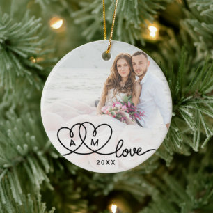 Doppelseitiges Zwei-Foto-Script-Liebe Keramik Ornament