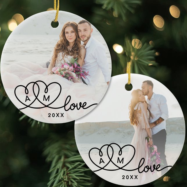 Doppelseitiges Zwei-Foto-Script-Liebe Keramik Ornament (Double Sided Two Photo Script Love Ceramic Ornament)