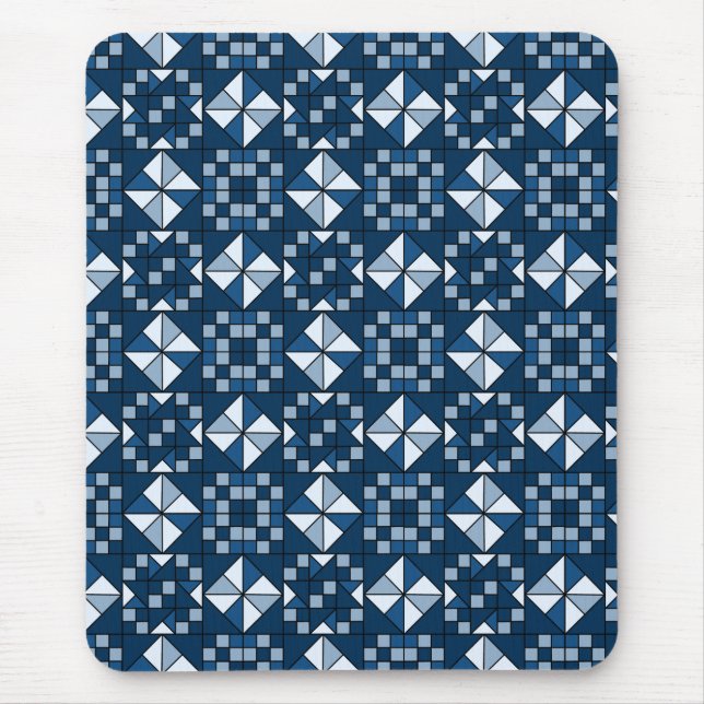 Doppelsternkettenschattierungen von blauem Quilt Mousepad (Vorne)