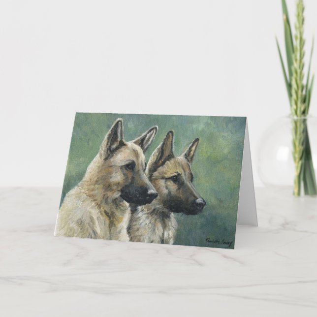 "Doppelte Aufgaben-" Schäferhund-Kunst Notecards Karte (Vorderseite)