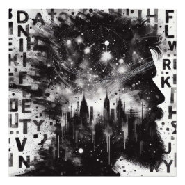 Doppelte Exposition Menschenprofil mit City Skylin Fotodruck