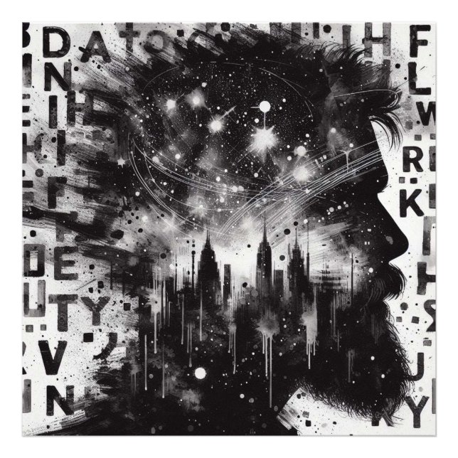 Doppelte Exposition Menschenprofil mit City Skylin Fotodruck (Vorne)