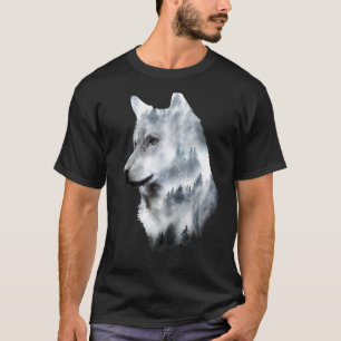 Doppelte Exposition Wolf Wölfe Liebesgeschenk küns T-Shirt