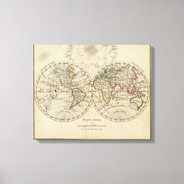 Doppelte Hemisphäre-Karte Leinwanddruck (Vorderseite)