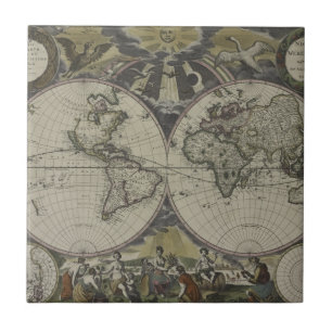 Doppelte Hemisphäre-Weltkarte   1672 Fliese