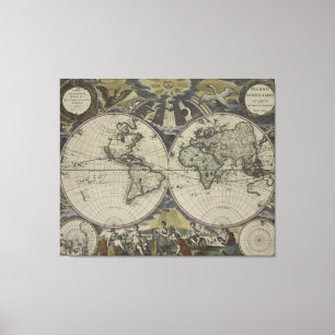 Doppelte Hemisphäre-Weltkarte   1672 Leinwanddruck