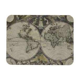 Doppelte Hemisphäre-Weltkarte   1672 Magnet