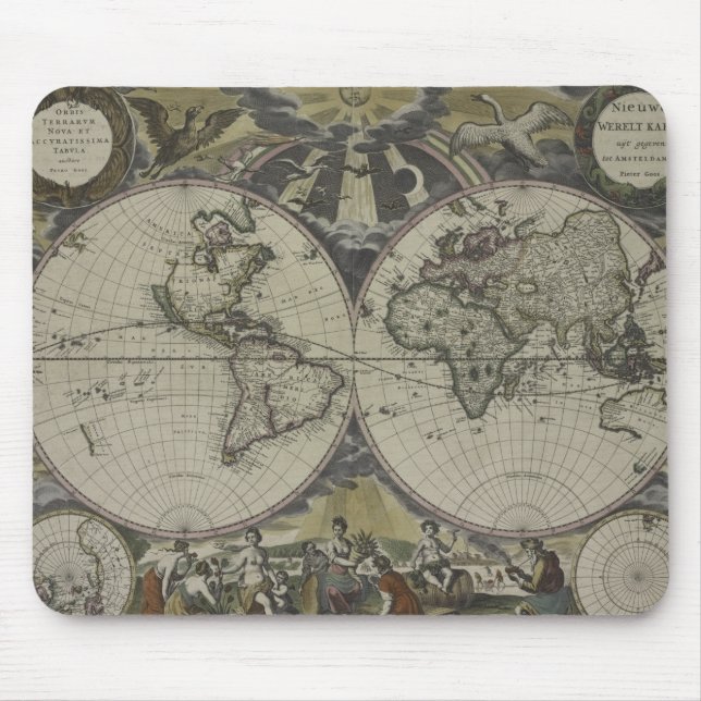 Doppelte Hemisphäre-Weltkarte | 1672 Mousepad (Vorne)