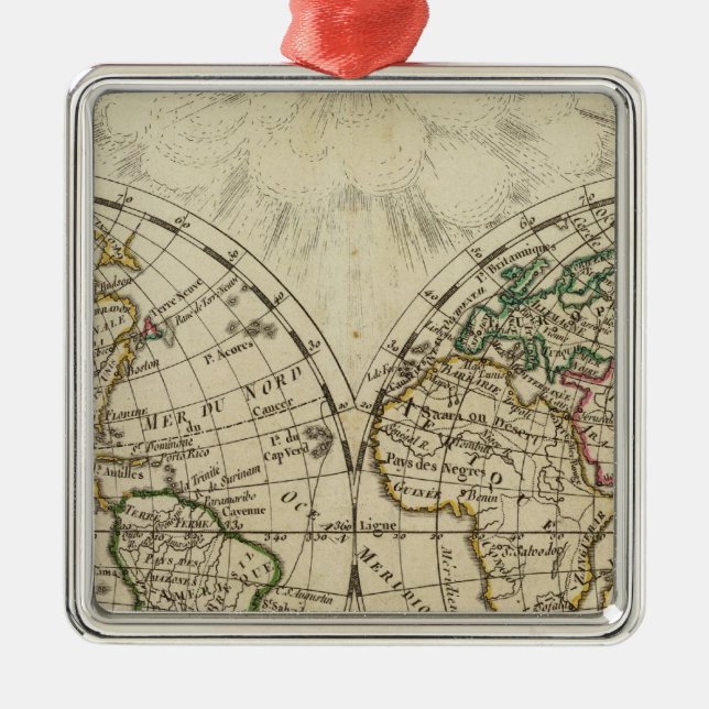 Doppelte Hemisphärekarte Silbernes Ornament (Vorne)