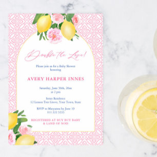 Doppelte Liebe Lemons Pink Twin Girls Babydusche Einladung