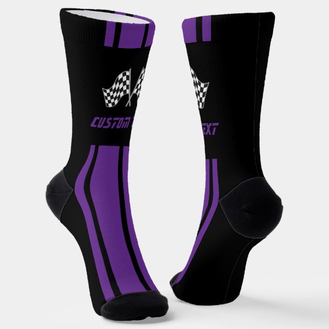 Doppelte Lila Stripe Racing Flags Socks Socken (Gewinkelt)