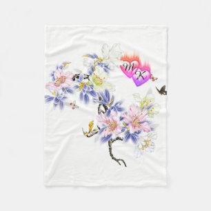 Doppelte Monogramm Flammenhefte mit Blume Fleecedecke