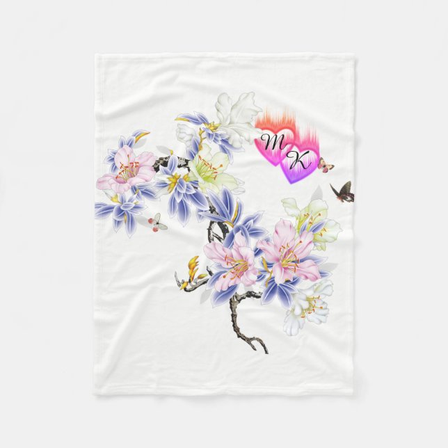 Doppelte Monogramm Flammenhefte mit Blume Fleecedecke (Vorderseite)