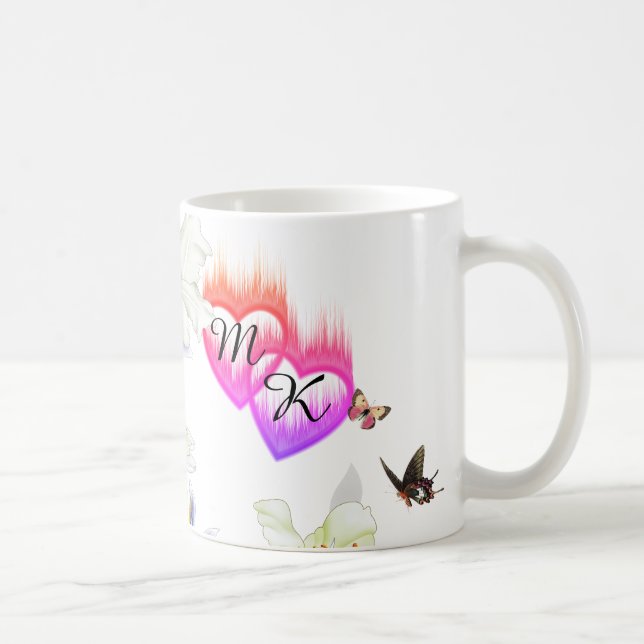 Doppelte Monogramm Flammenhefte mit Blume Tasse (Rechts)