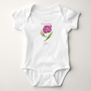 Doppelte Perfektion Lila-Magenta-Tulpenname Datum Baby Strampler