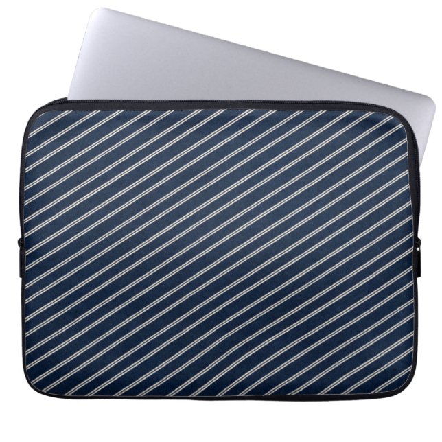 Doppelte Pinstripes Navy Blau Elfenbein Webstruktu Laptopschutzhülle (Vorderseite)
