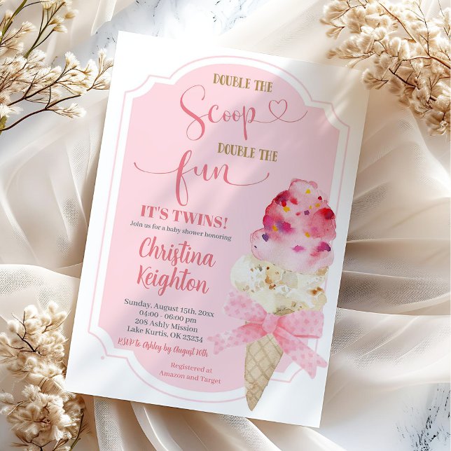 Doppelte Scoop Ice Cream Twins Baby Dusche Einladung (Von Creator hochgeladen)