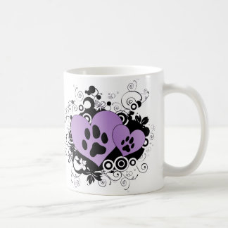 Doppelte Tatzevalentine-Herzen - lila Tasse