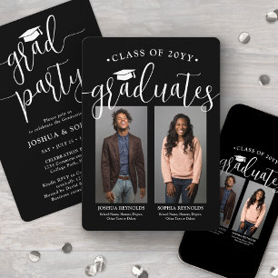 Doppelter Abschluss 2 Fotos Schwarzweiß-Gelb Einladung