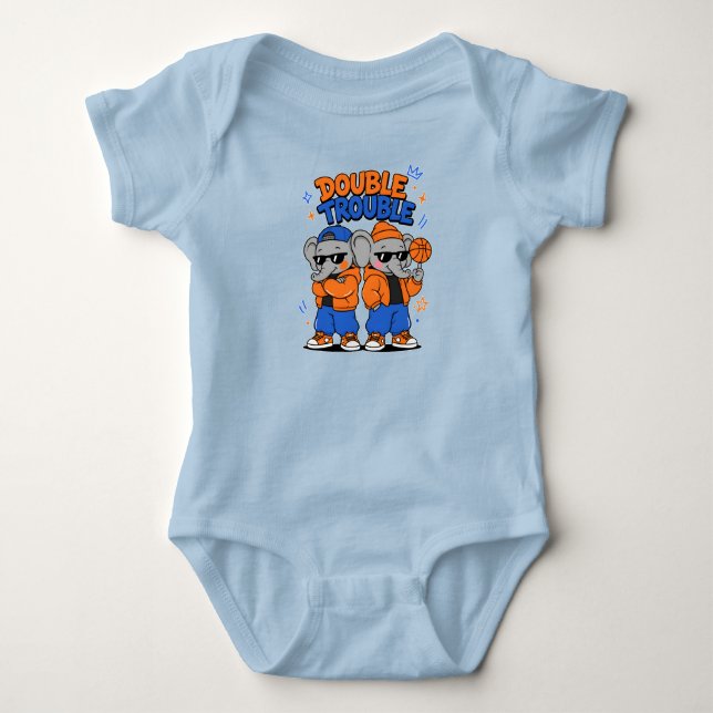 Doppelter Ärger Coole Zwillings-Elefanten – A Baby Strampler (Vorderseite)