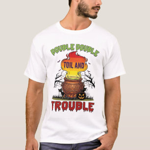 Doppelter Ärger Kessel Halloween Schwarze Katze P T-Shirt