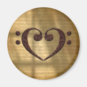 Doppelter Bassschlüssel Herz Vintage Gold Notenbla Magnet