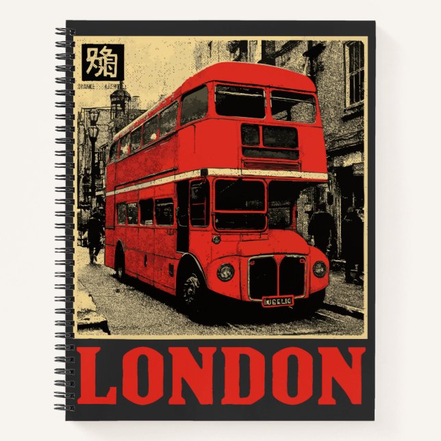 Doppelter Decker-Bus in London | Retro England Notizbuch (Vorderseite)