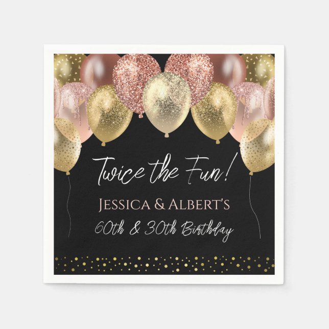 Doppelter Geburtstag Pink Gold Balloons Papier Nap Serviette (Vorderseite)