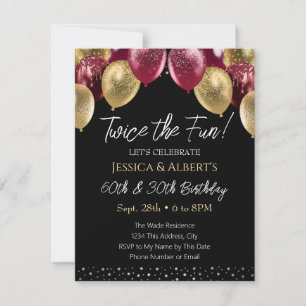 Doppelter Geburtstag Rot und Gold Ballon Einladung