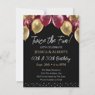 Doppelter Geburtstag Rot und Gold Ballon Einladung