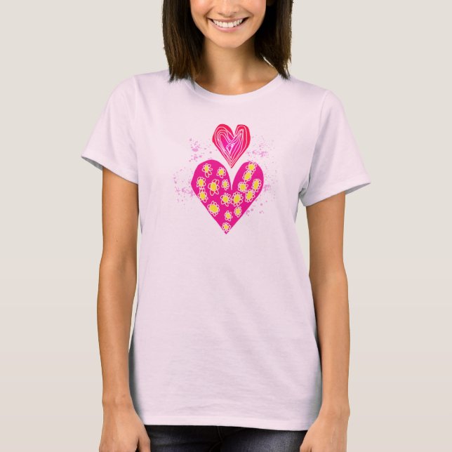Doppelter Liebe-Herz-Blumen-Deko T - Shirt (Vorderseite)