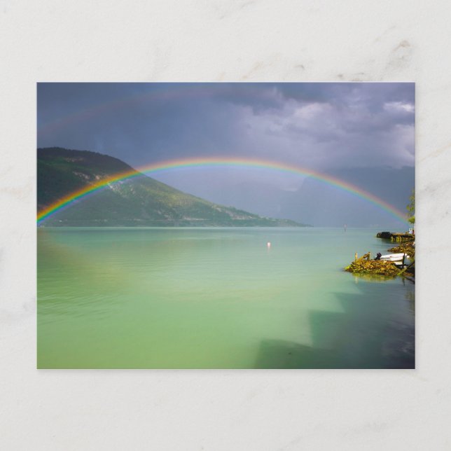 Doppelter Regenbogen über der Postkarte des Fjords (Vorderseite)