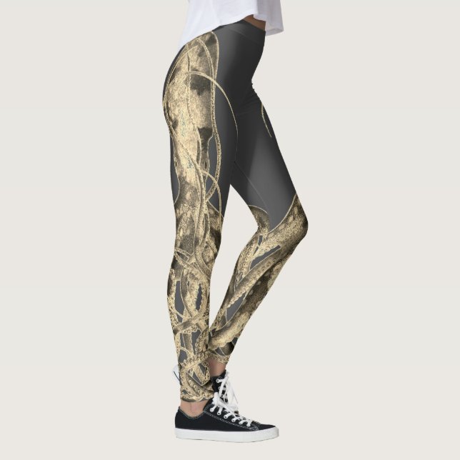Doppelter Sepia Octopus auf Schiefergrauen Legging Leggings (Rechts)