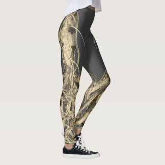 Doppelter Sepia-Oktopus auf schiefergrauen Legging Leggings