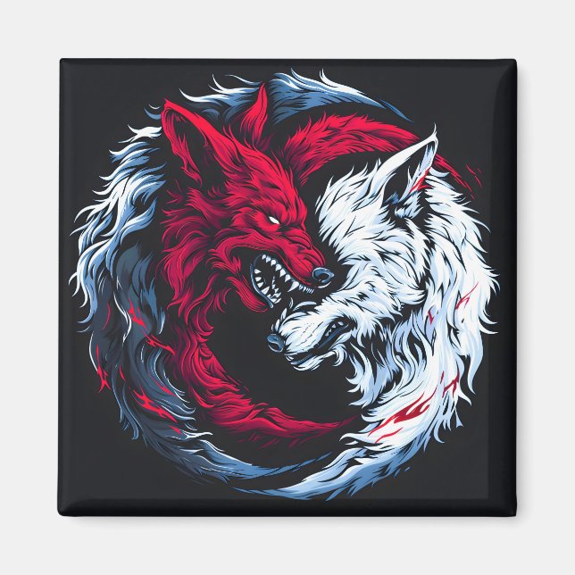 Doppelter Wilder Mondwolf Magnet (Vorne)