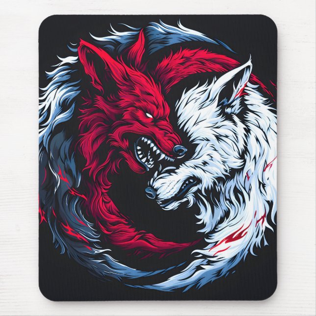 Doppelter Wilder Mondwolf Mousepad (Vorne)