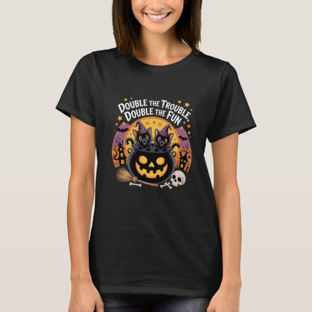 Doppeltes Ärgernis Süße schwarze Katzen Halloween- T-Shirt (Vorderseite)